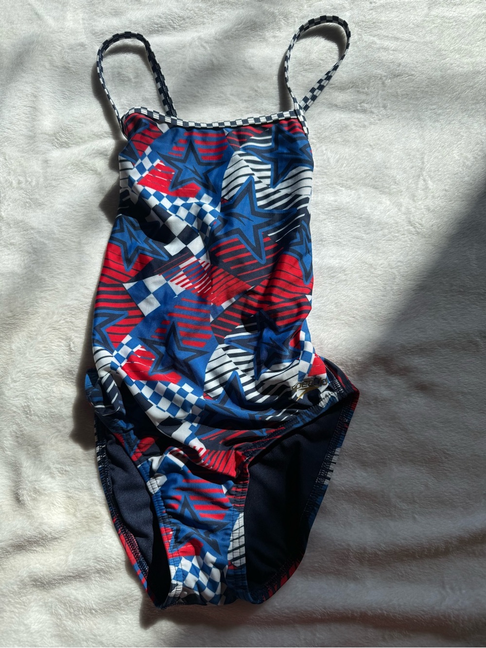 Girls 14/16/Women’s Small Speedo Red & Blue Star Pattern One-Piece Swimsuit
